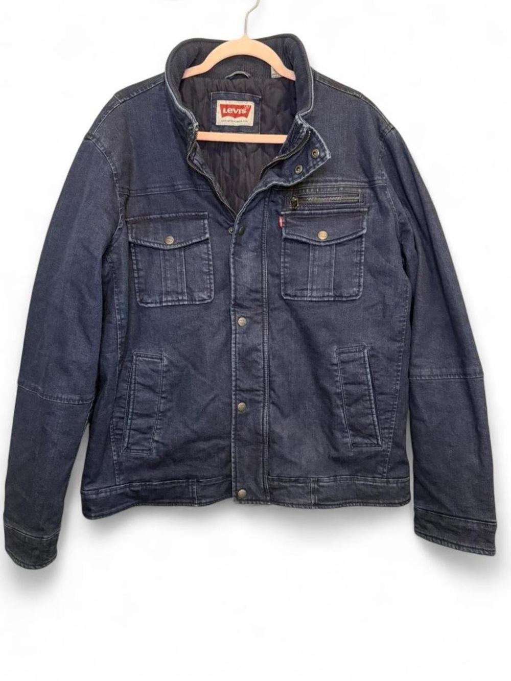 Levi's Men's Quilted Lined Denim Utility Worker Jacket Dark Wash Blue Size Large